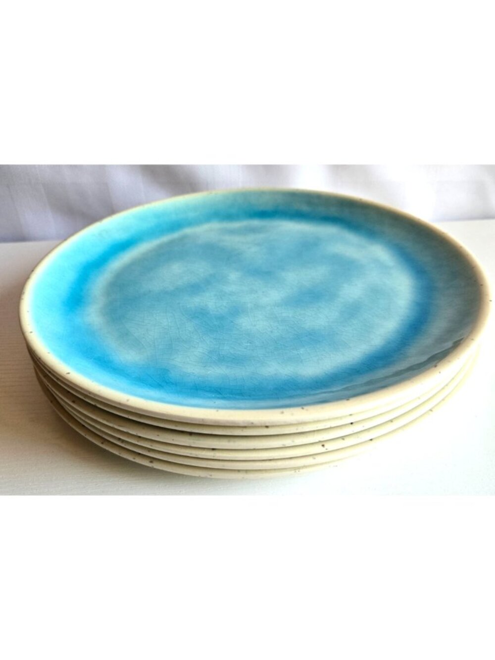 Better Homes & Gardens Melamine 10.85" Dinner Plate Blue Speckled Cream Thick